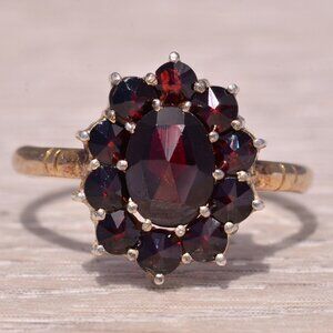 Antique Garnet Cluster Ring in Yellow Gold and Silver